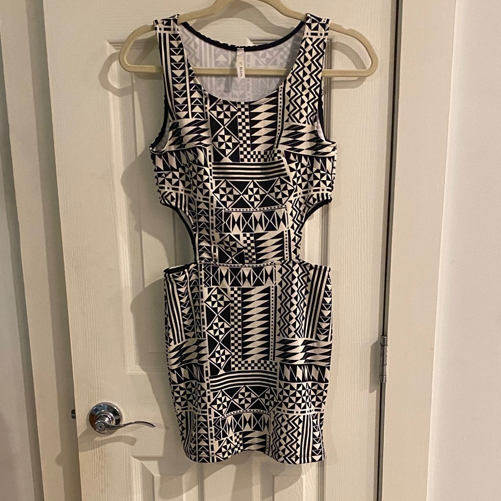 A+ Ellen Black and White Bodycon Mini Dress with Cutouts